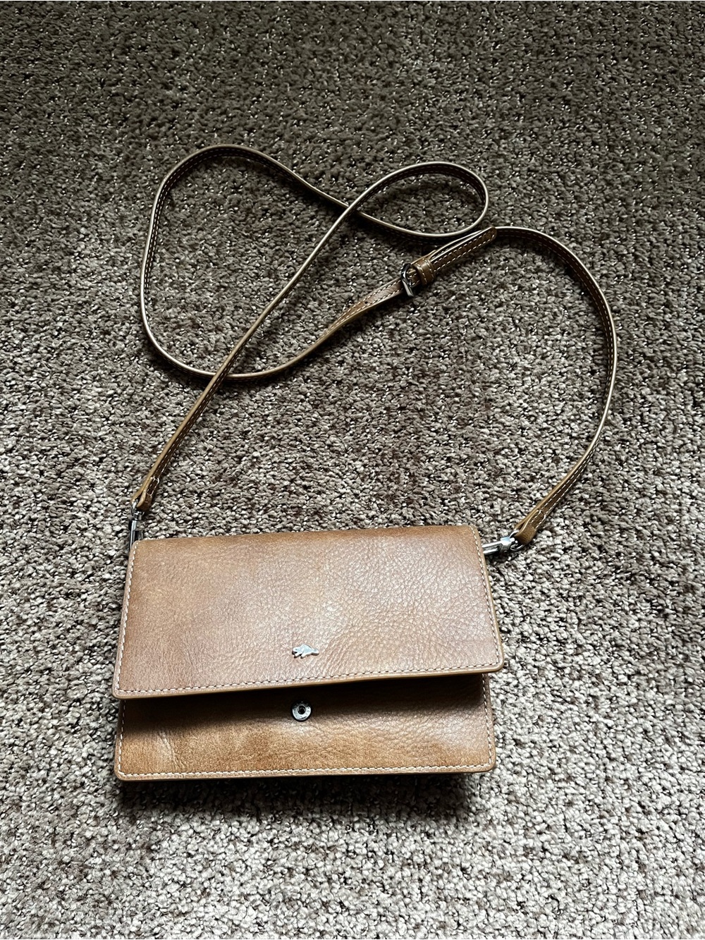 Roots Tan Leather Crossbody Bag